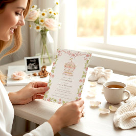 Pastel Carousel Baby Shower with rsvp QR code Einladung