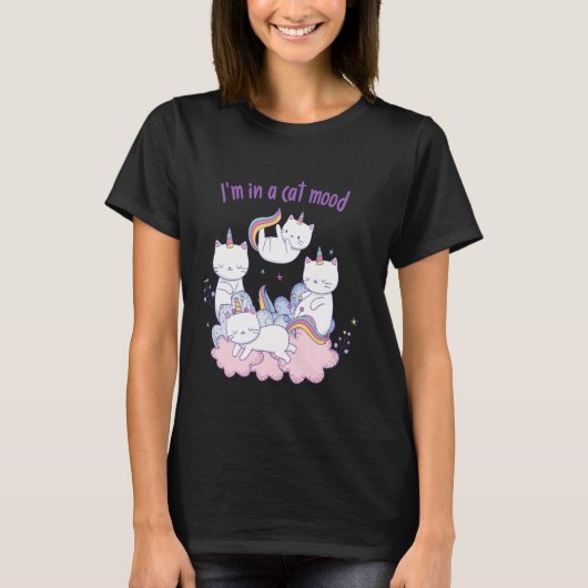 Pastel Cartoon Funny Unicorn Cat T-Shirt (Vorderseite)