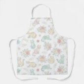 Pastel Cat and Rose Floral Pattern White Kitchen Schürze (Vorderseite)