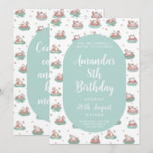 Pastel Cat Birthday Einladung - Niedliches Pool-Pa (Vorne/Hinten)