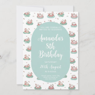 Pastel Cat Birthday Einladung - Niedliches Pool-Pa