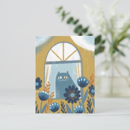 Pastel Cat moderne Volkskunst Postkarte (Stehend Vorderseite)