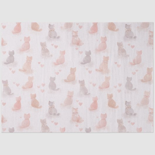 Pastel Cats and Hearts Tissue Paper Seidenpapier (Vorderseite)