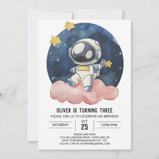 Pastel Celestial Children Astronaut Boy Birthday Einladung (Vorderseite)