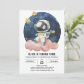 Pastel Celestial Children Astronaut Boy Birthday Einladung (Stehend Vorderseite)