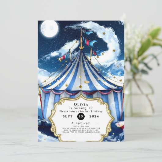 Pastel Celestial Circus Geburtstag Einladung (Stehend Vorderseite)