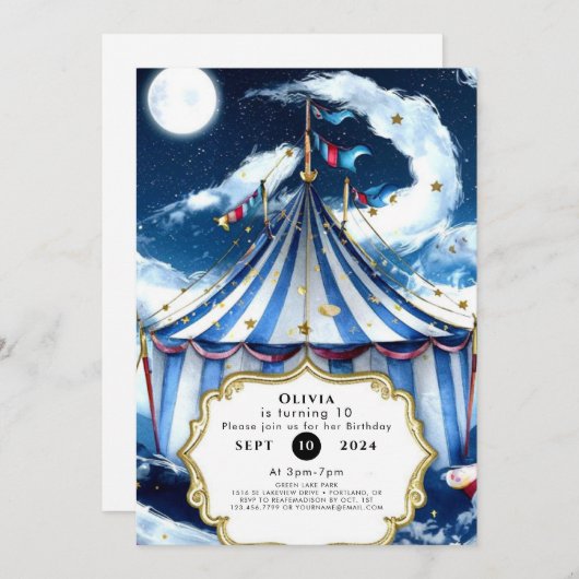 Pastel Celestial Circus Geburtstag Einladung (Vorne/Hinten)