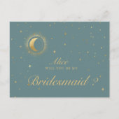 Pastel Celestial Crescent Moon Bridesmaid Postkarte (Vorderseite)