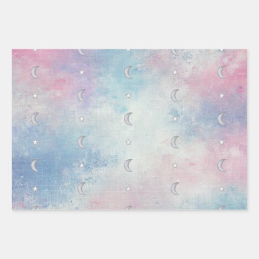 Pastel Celestial Crescent Moon & Star - 3 x Geschenkpapier Set (Vorderseite 2)