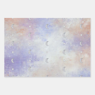 Pastel Celestial Crescent Moon & Star - 3 x Geschenkpapier Set