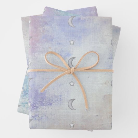 Pastel Celestial Crescent Moon & Star - 3 x Geschenkpapier Set (Beispiel)