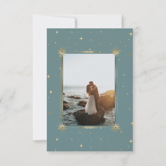 Pastel Celestial Gold Moon Foto Save the Date Einladung (Rückseite)