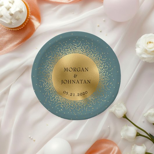 Pastel Celestial Gold Moon Paper Plate Pappteller