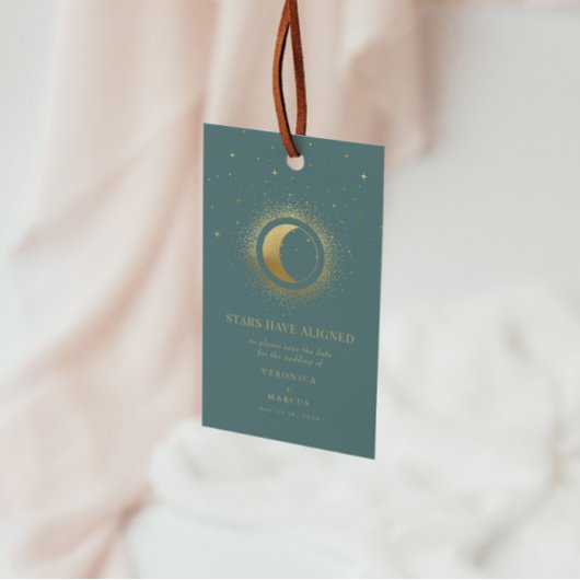 Pastel Celestial Gold Moon Save the Date Foto Geschenkanhänger