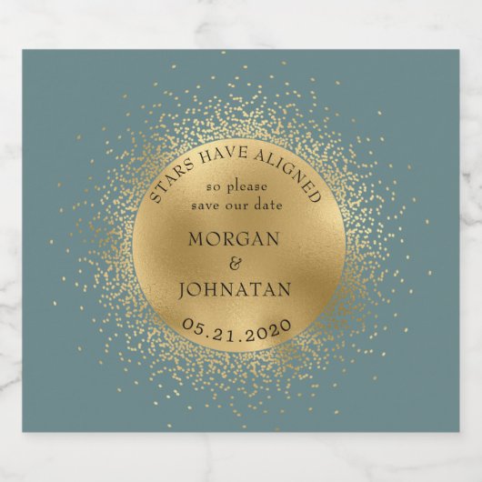 Pastel Celestial Gold Moon Save the Date Schaumweinetikett (Einzelnes Label)