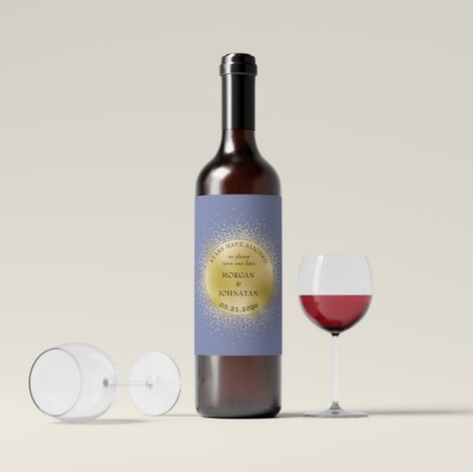 Pastel Celestial Gold Moon Save the Date Weinetikett