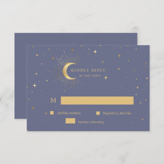 Pastel Celestial Gold Moon UAWG Response Card RSVP Karte (Vorne/Hinten)