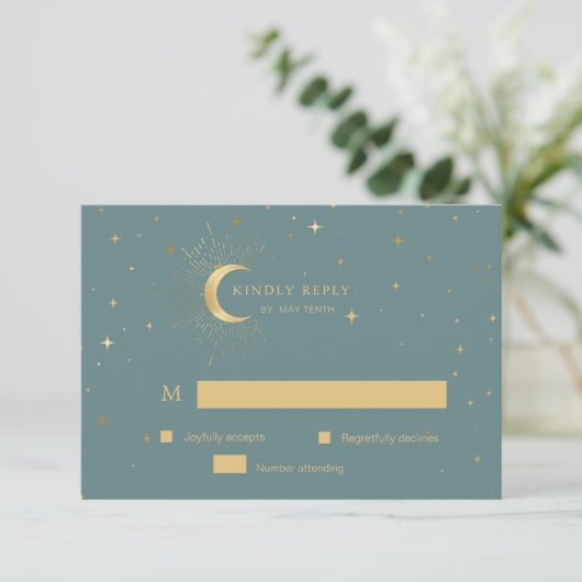 Pastel Celestial Gold Moon UAWG Response Card RSVP Karte (Stehend Vorderseite)