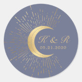 Pastel Celestial Gold Moon Wedding Classic Round Runder Aufkleber (Vorderseite)