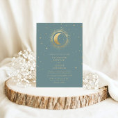 Pastel Celestial Gold Moon Wedding Einladung