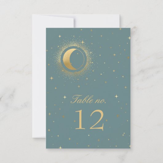Pastel Celestial Gold Moon Wedding Tischnummer (Rückseite)