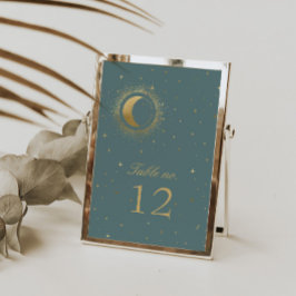 Pastel Celestial Gold Moon Wedding Tischnummer
