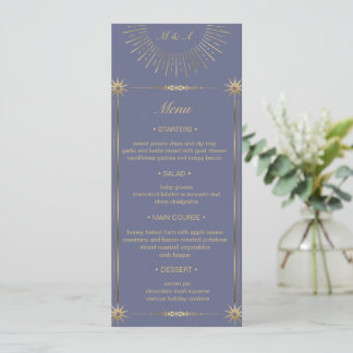 Pastel Celestial Gold Wedding Dinner Menu Card Einladung