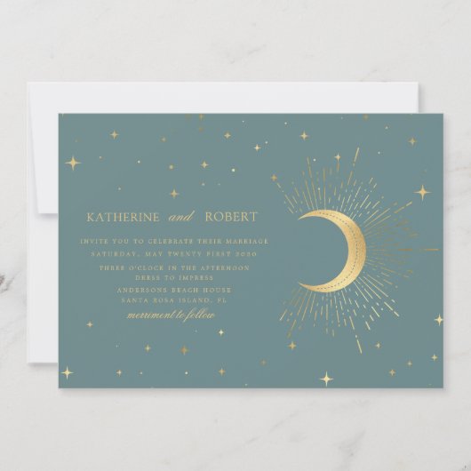 Pastel Celestial Gold Wedding Einladung (Vorderseite)