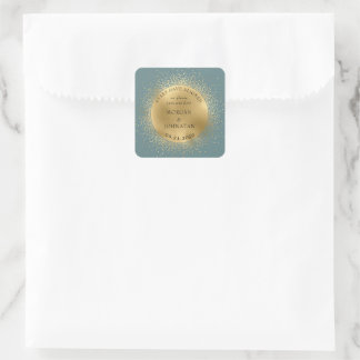 Pastel Celestial Midnight Gold Moon Save the Date Quadratischer Aufkleber