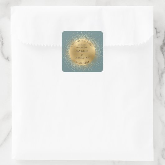 Pastel Celestial Midnight Gold Moon Save the Date Quadratischer Aufkleber (Tasche)