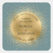 Pastel Celestial Midnight Gold Moon Save the Date Quadratischer Aufkleber (Vorderseite)