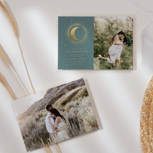 Pastel Celestial Two Foto Wedding Celebration Einladung