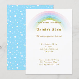 PASTEL CHALKBOARD RAINBOW BLAU GANZ ANFANG EINLADUNG