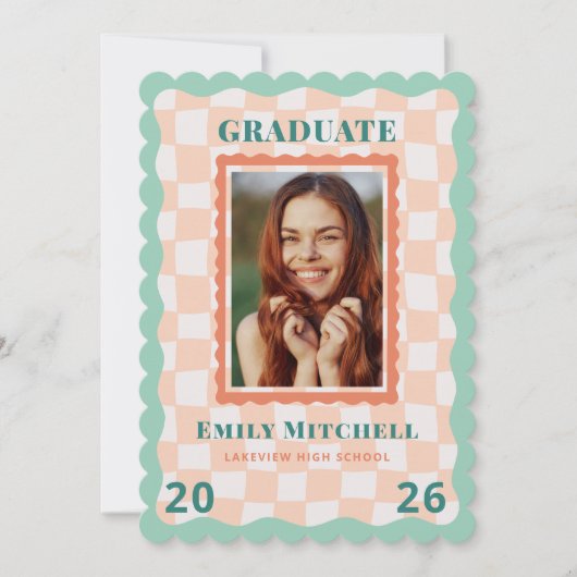 Pastel Checkered Grad Announcement with Photo Einladung (Vorderseite)
