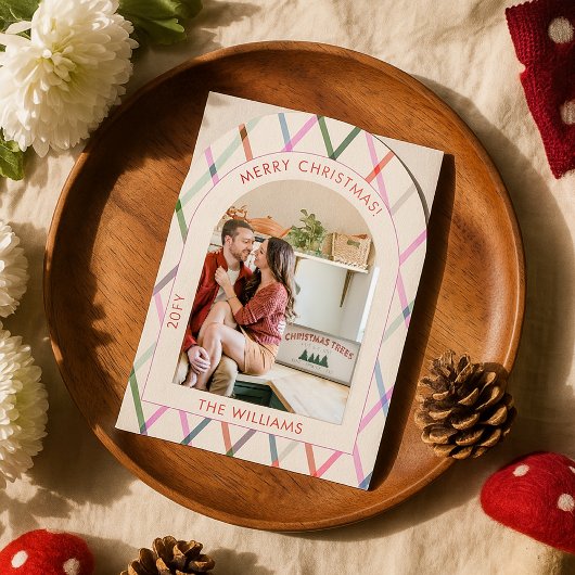 Pastel Checkered Pattern Frohe Weihnachts-Foto Einladung