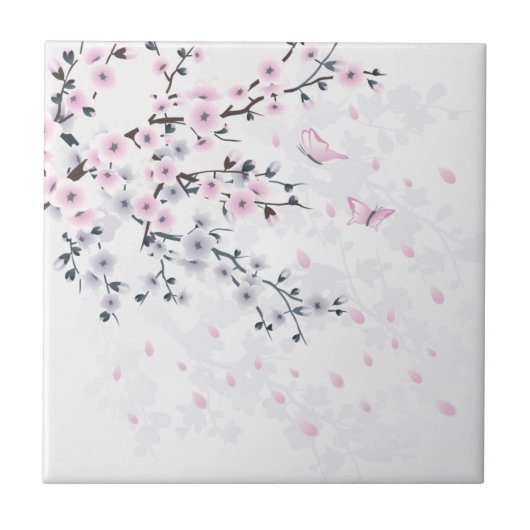 Pastel Cherry Blossom Landschaft Fliese (Vorderseite)