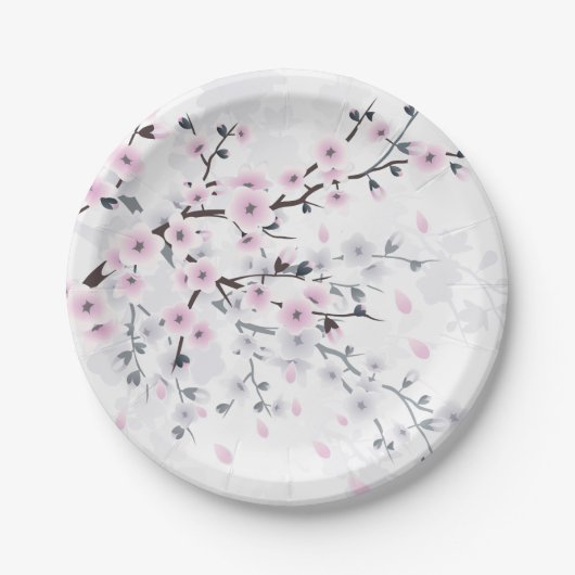 Pastel Cherry Blossom Landschaft Pappteller (Vorderseite)