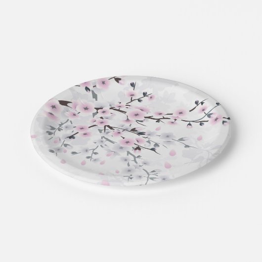 Pastel Cherry Blossom Landschaft Pappteller (Schrägansicht)