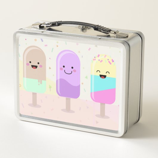 Pastel Chibi Ice Lollies Niedlich Personalisiert Metall Brotdose (Rückseite)