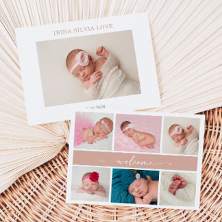 Pastel Chic Baby Photo Collage Announcement Card Einladung