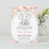 Pastel Chic Blush Floral Elephant Baby Dusche Einladung (Stehend Vorderseite)