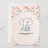 Pastel Chic Blush Floral Elephant Baby Dusche Einladung (Rückseite)