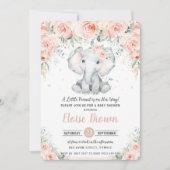 Pastel Chic Blush Floral Elephant Baby Dusche Einladung (Vorderseite)