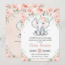 Pastel Chic Blush Floral Elephant Baby Dusche