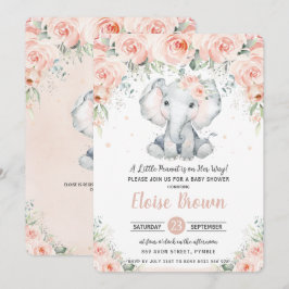 Pastel Chic Blush Floral Elephant Baby Dusche Einladung