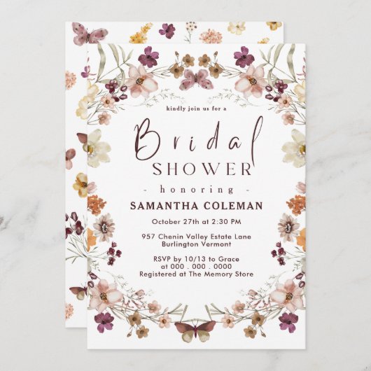 Pastel Chic Boho Wildblume Theme Brautparty Einladung (Vorne/Hinten)
