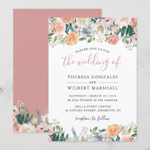 Pastel Chic Dusty Rose Bloom Floral Wedding Einladung
