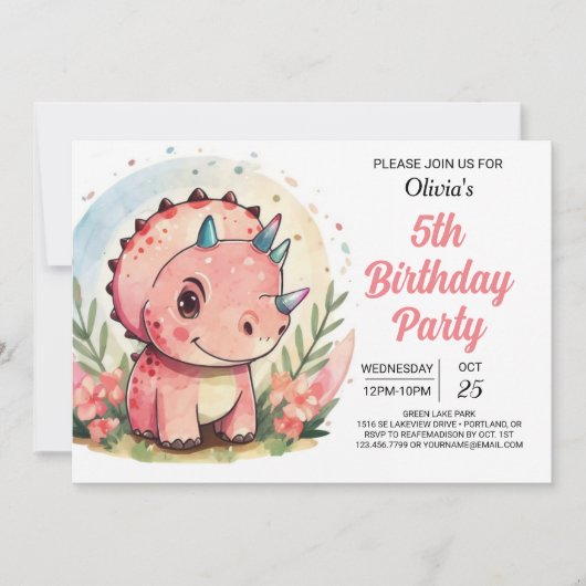 Pastel Chic Editable Dinosaur Girl Geburtstag Einladung (Vorderseite)