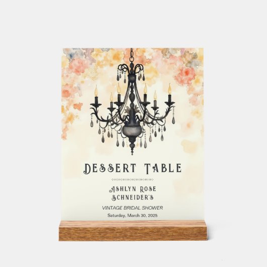 Pastel Chic Elegant Floral Vintage Chandelier Acrylschild (Vorderseite)