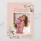 Pastel Chic Floral Blushing Girl Foto Abschluss Ankündigung (Vorne/Hinten)